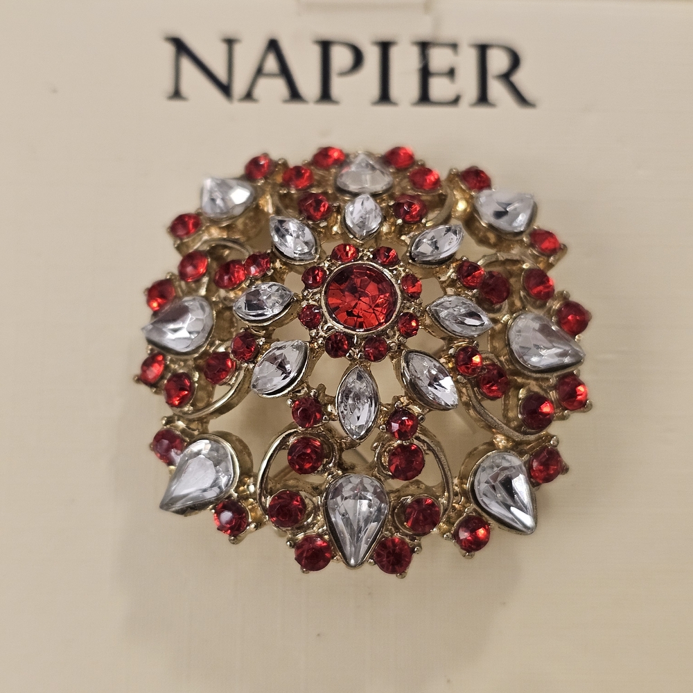 Vintage Napier Red and Silver Brooch